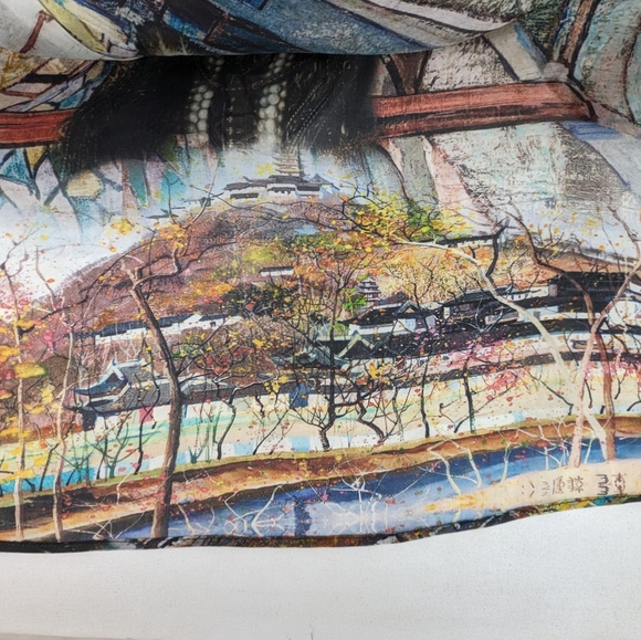 Hokwai Japanese Kimono Tunic Hand Print Unique Art Design 100% Silk Large Q-1 - Picture 7 of 16